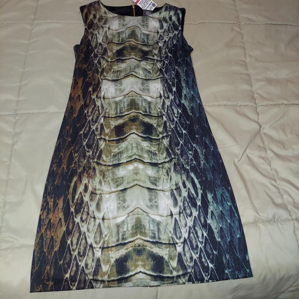 Vince-camuto Women's Grey and Brown Snakeskin Print Dress size 6 fully lined